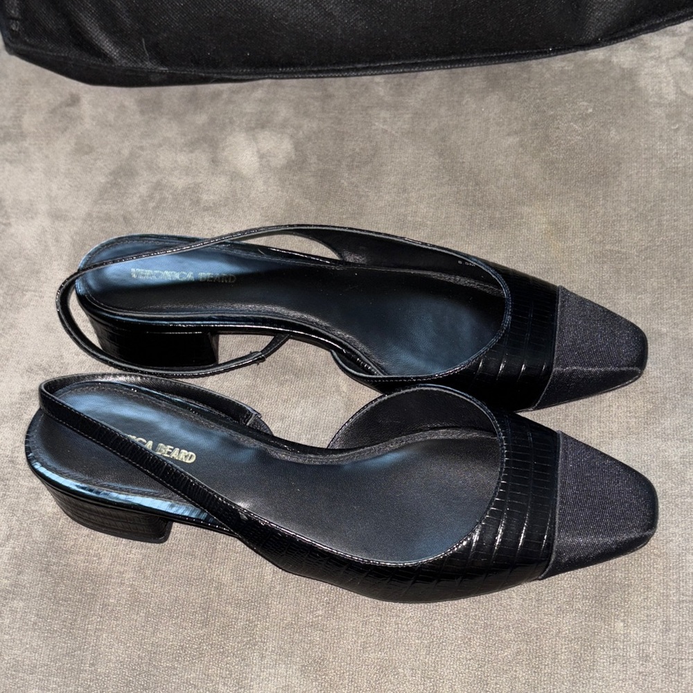 Veronica Beard Black Croc-Textured Slingback Pumps - Picture 4 of 10